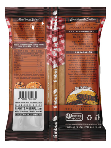 Galletita Integral Vegana Chocolate Chips Y Avena - Limbus