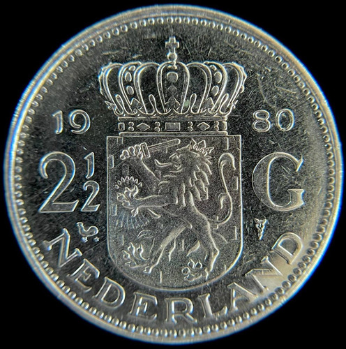 Paises Bajos, 2-1/2 Gulden, 1980. Guillermina. Xf+