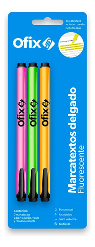 Marcatextos Ofix Kit 3 Resaltador Delgado Surtido 3 Piezas