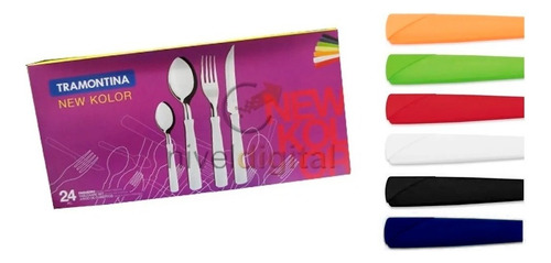 Juego De Cubiertos 24 Piezas New Kolor Tramontina Color Negro