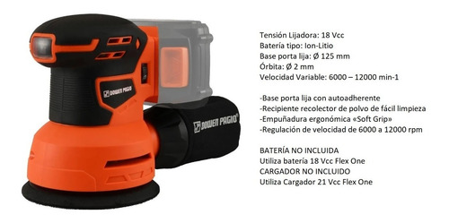 Imagen 2 de 6 de Lijadora Roto Orbital A Bateria 18v 125mm Dowen Pagio S/b