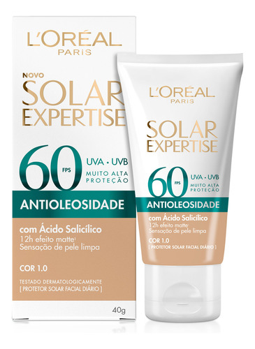 Protetor Solar Loréal Paris Antioleosidade FPS60 Cor 1.0 40G