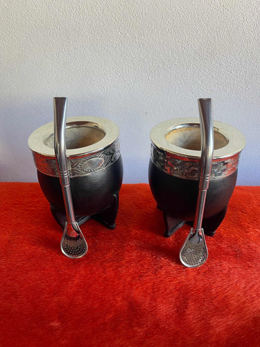 Mate Imperial De Cuero Alpaca Calabaza Con Bombilla Incluída