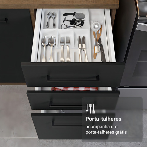 Armário De Cozinha Completa 340cm Agata Madesa 01 Cor Rustic/preto