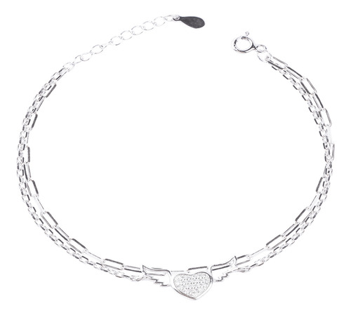 Pulsera De Plata Esterlina 925 Alas Corazon Ajustable