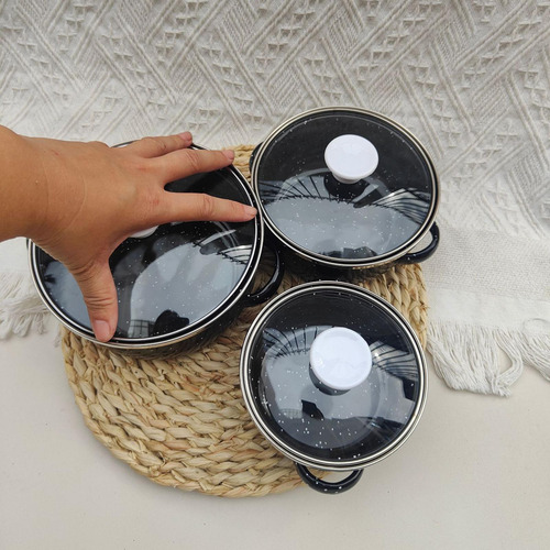Juego De 3 Mini Ollas Esmaltadas, Juego De Utensilios De