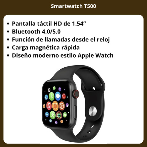 Smartwatch T500 Llamadas Con Cargador Usb 220v 1a Celular Negro Liso Rojo Negro