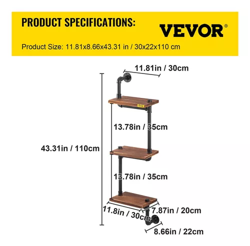 VEVOR VEVOR Estantería industrial para tuberías, estantes para tuberías con  tablones de madera de 4 niveles, estantes flotantes rústicos montados en la  pared, estante de pared, estantería de bricolaje para bar, cocina