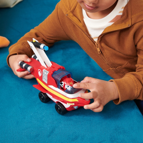 Imagen 10 de 10 de Paw Patrol, Vehículo Transformable De Marshall Con Figura Color Rojo