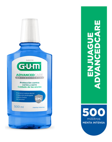 Gum Enjuague Bucal Antibact Adv Care - Menta Intensa X 500ml
