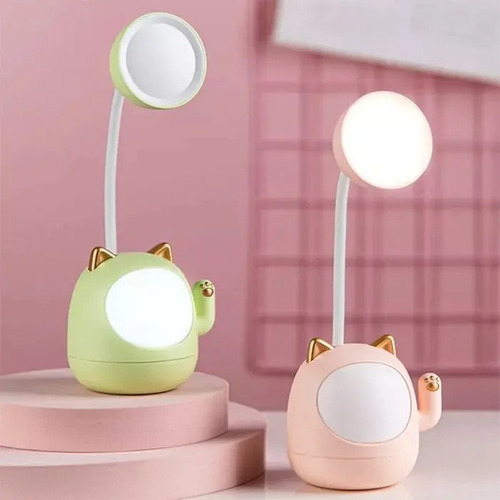 Luminária De Mesa E Apontador De Lápis Gato Da Sorte Maneki Cúpula Rosa Estrutura Branco 5v