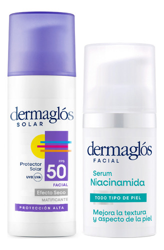 Dermaglos Set Solar Efecto Seco Fps 50 + Serum Niacinamida