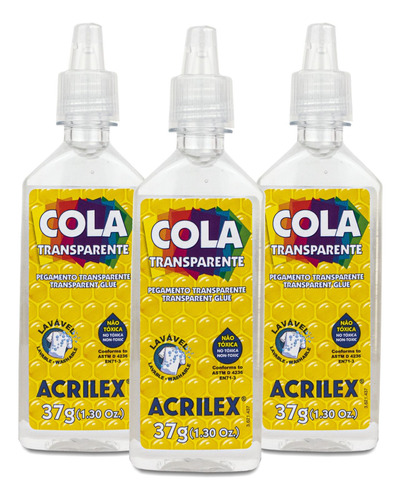 Kit C/3 Cola Transparente 37g Acrilex