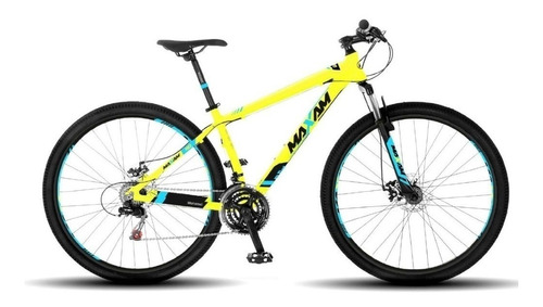 Mountain bike Motomel Maxam 90 R29 17" 21v frenos de disco mecánico cambios SUNRUN QD35A y Shimano Tourney color amarillo/negro  