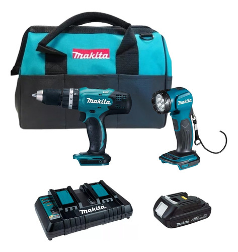 Combo Furadeira+ Lanterna+ Carreg+ Bat Dhp453dml802 Makita