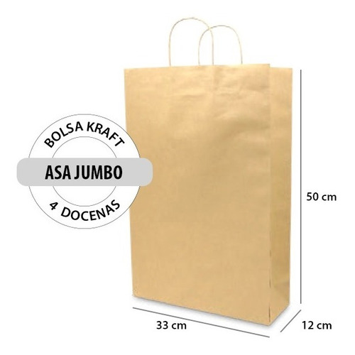 Bolsa De Papel Kraft Con Asa Jumbo - 4 Docenas