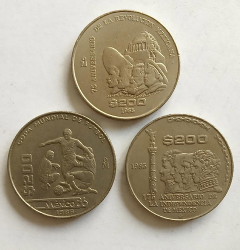 Imagen 1 de 2 de Monedas 200 Pesos 1985 1986 Futbol Revolucion Independencia
