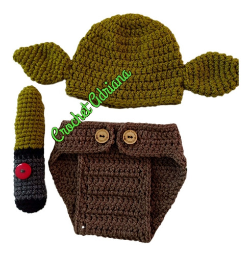 Gorro Y Calzoncito Yoda Crochet Bebé Incluye Espada