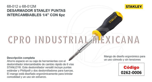 Desarmador Stanley Con 6 Puntas Intercambiables 1/4 S P