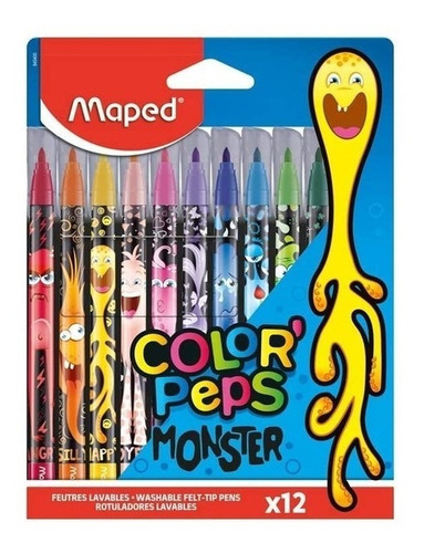 Marcadores Fibras Maped Color Peps Monster X 12 Un Monstruos