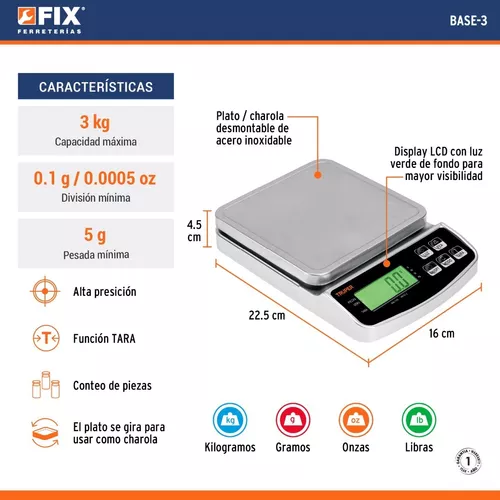 Báscula electrónica de precisión, recargable, 3 kg, Truper, Básculas  Digitales, 102317