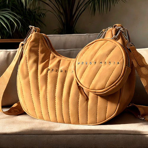 Bolsa Para Dama Perry Ellis Interior Amplio Correa Ajustable Color Camel