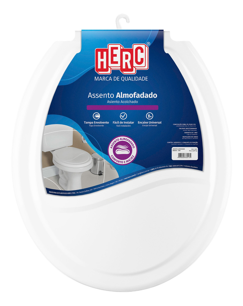 Assento sanitário Herc Banheiro Almofado de plástico com forma oval branco liso