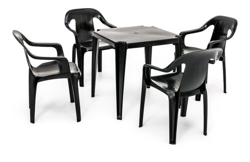 Conjunto Mesa E 4 Cadeiras De Plástico Poltronas - Preto