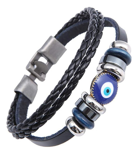 Punk Turco Azul Mal De Ojo Collar Pulsera Capa Tejido Cuero 