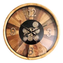 Comprar Reloj Vintage De Pared Grande Madera Retro Engranajes 55cm