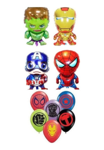 Pack Globos Avenger Spider Hombre Araña Hulk Ironman Capitán