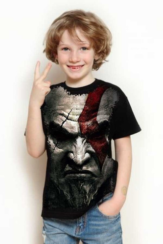 Camisa, Camiseta Criança 5%off  God Of War Kratos Rosto Face