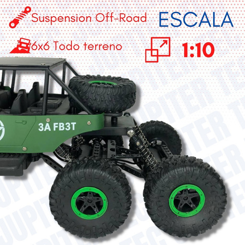 Auto A Radio Control Remoto 6x6 Todo Terreno Largo Alcance Color Verde
