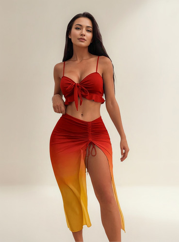 * Traje De Baño Sexy Bikini For Mujer Con Falda 3 Piezas