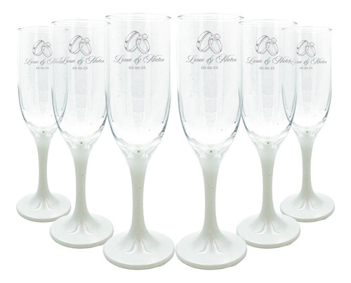 Copa Brindis Base Blanca Personalizada Boda 6pz