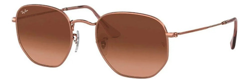 Óculos de sol Ray-Ban Round Hexagonal Flat Lenses Médio armação de aço cor polished copper, lente brown de cristal degradada, haste bronze-copper de aço - RB3548N