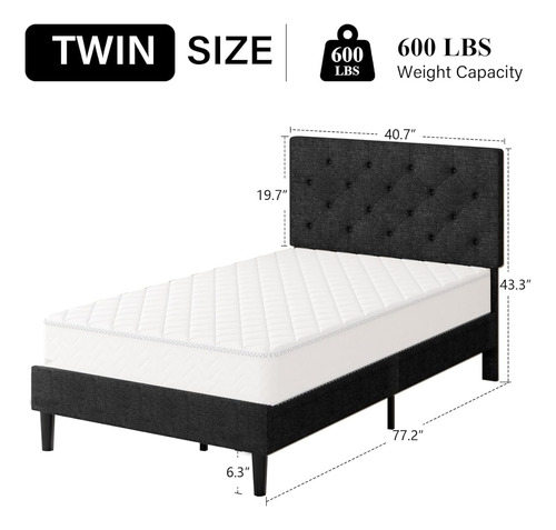 Base De Cama Individual Hombck Tapizada Con Lino Negro