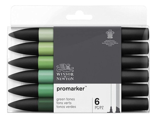 Juego De Winsor & Newton Promarker, 6 Unidades, Tonos Verdes