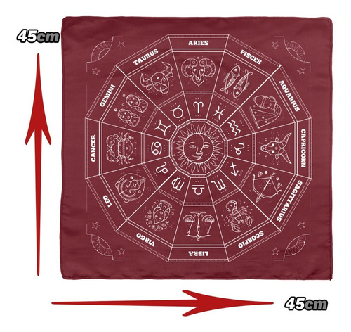Imagen 9 de 10 de Tarot Marsella Español + Tapete + Morral Mod Zodiacal Vino