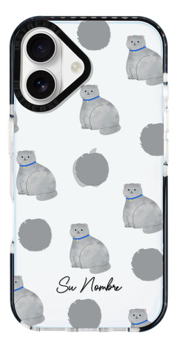 Funda Para iPhone Para Mujer Gatito Gris Con Tu Nombre