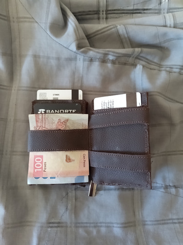 Cartera Mágica Tarjetero Swich,de Piel De Avestruz Original Marrón Oscuro Liso