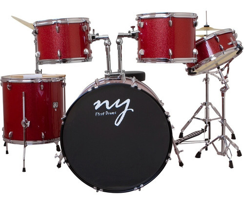 Bateria Acústica 2t Prsp Sparkle Vermelha Com Banco Ny F1rst