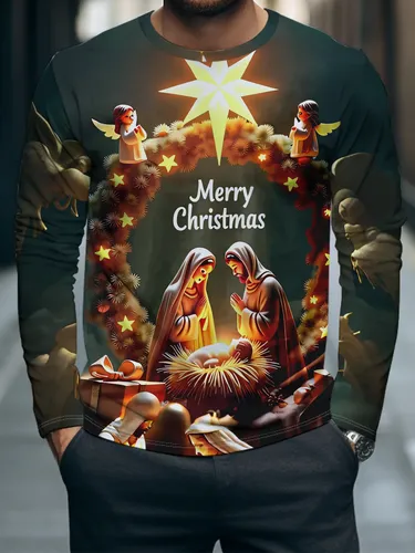 Camiseta Masculina Nativity Merry Christmas Ls | MercadoLivre
