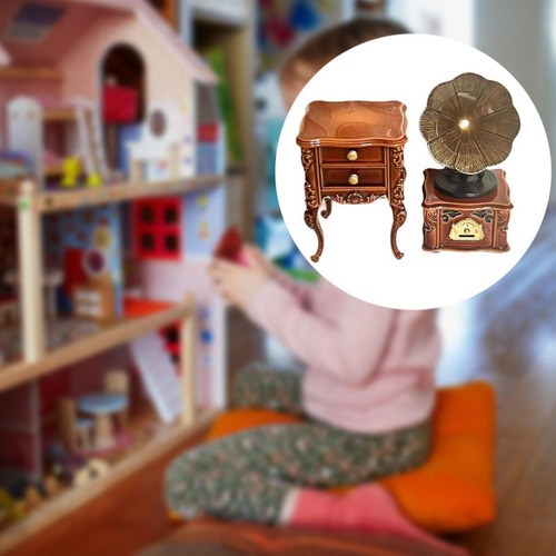 A Gramófono En Miniatura Mini Fonógrafo 1:12 Con Mueble