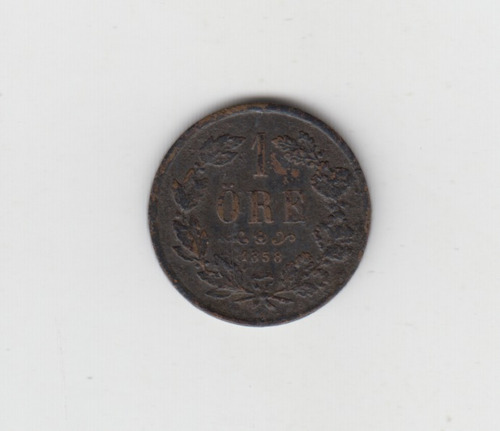 Moneda Suecia 1 Ore Año 1858 Muy Bueno +