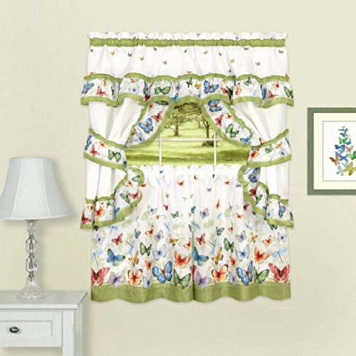Achim Home Furnishings Butterflies Printed Cottage Window Color Verde