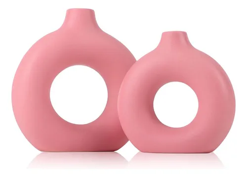 comprar Juego De Jarrón De Cerámica Rosa De 2, Jarrones De Flores De