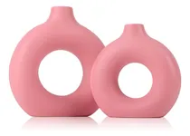 Comprar Juego De Jarrón De Cerámica Rosa De 2, Jarrones De Flores De