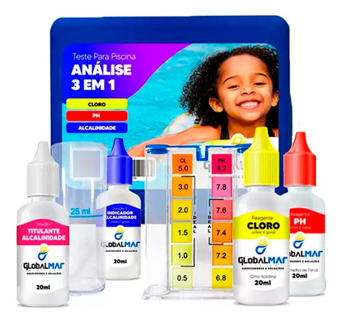 Kit Estojo Teste Ph Cloro Alcalinidade Reagente Água Piscina