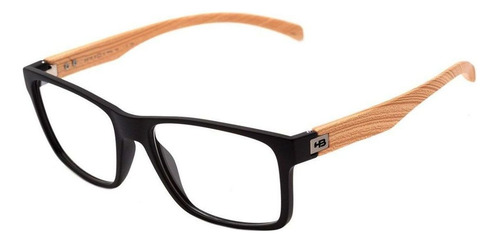 Armação Oculos Grau Hb 93108 73133 Preto Fosco Madeira